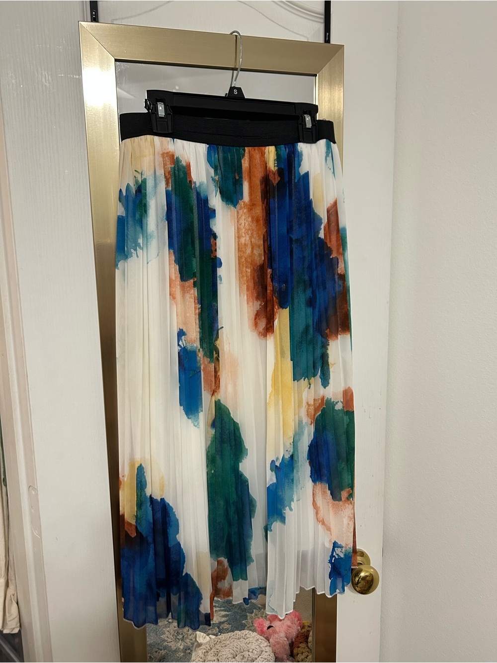 Rachel Zoe - Pleated Watercolor Midi Skirt in Multicolor with Stretchy Waistband
